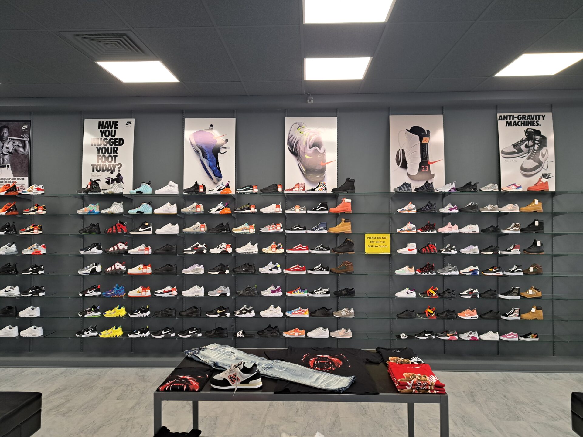 shoes on rack showcase in the show room 
